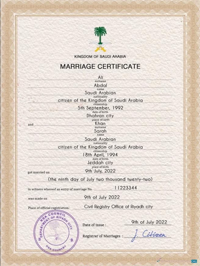 Download Saudi Arabia marriage certificate PSD template Photoshop template